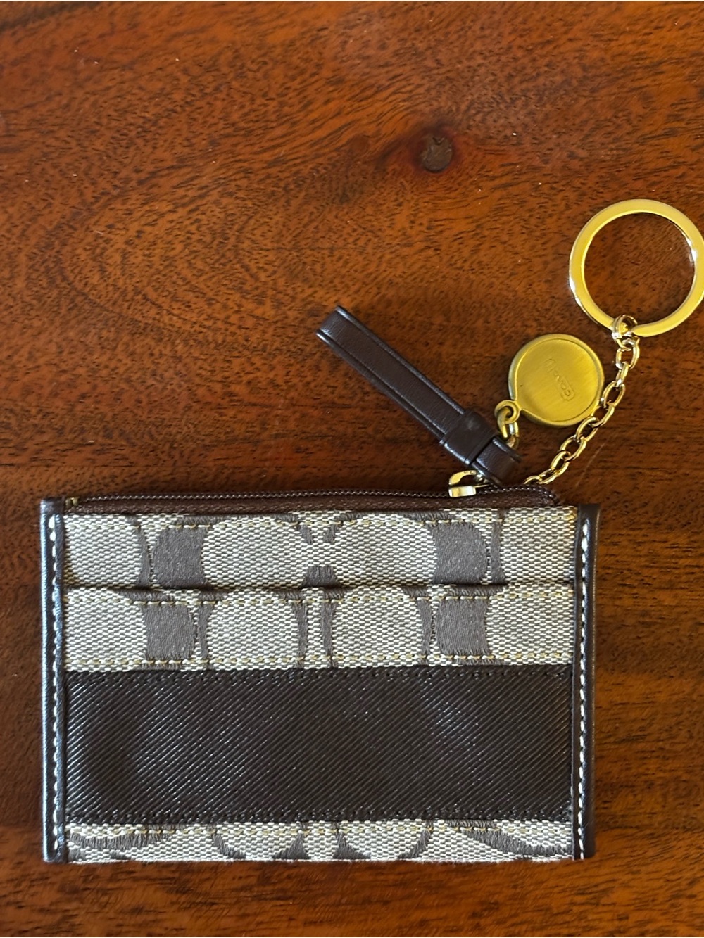 Vintage Coach Signature Jacquard Mini Skinny ID Card Coin Case Keychain Y2K